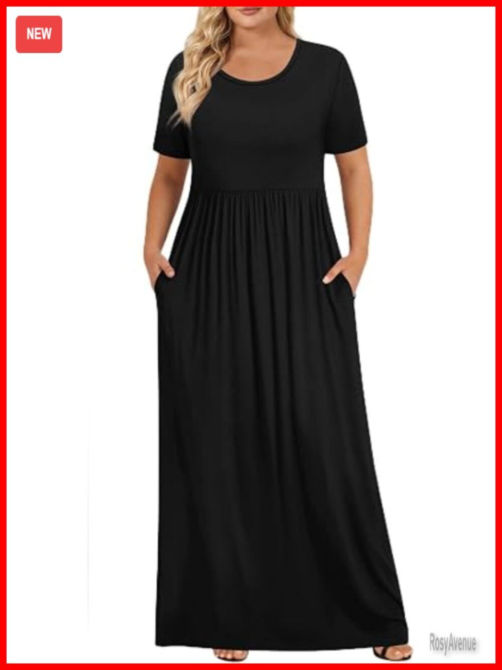 Plus Size Maxi Dress with Pockets Short Sleeve Rayon Spandex